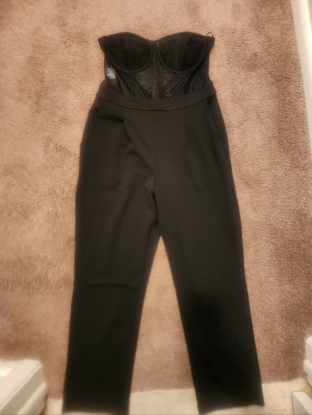 NWOT Express Pants Jumpsuit With Lace Sweetheart Top, Sz M
